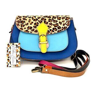 Folklore Couture Leather Crossbody Bag Purse Leopard Print Multicolor Handmade